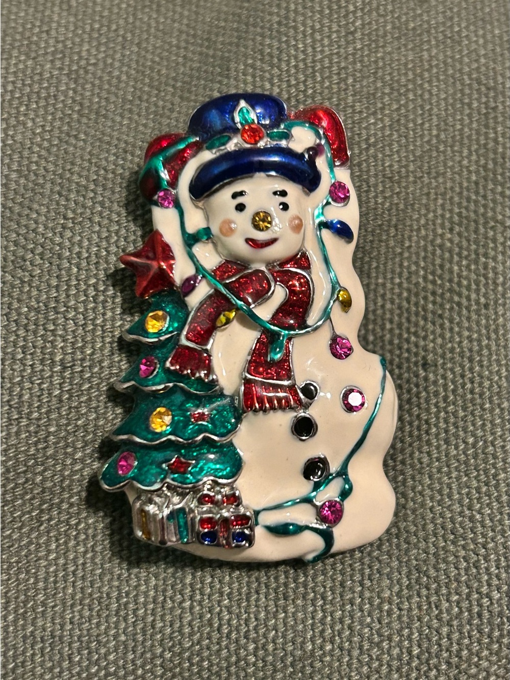 Vintage Christopher Radko Snowman & Christmas Tree Rhinestone Pin